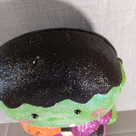 Halloween Frankenstein 12.25” Prop Decor Figure Hard Foam Glittered Pumpkin Goth - Picture 3 of 11